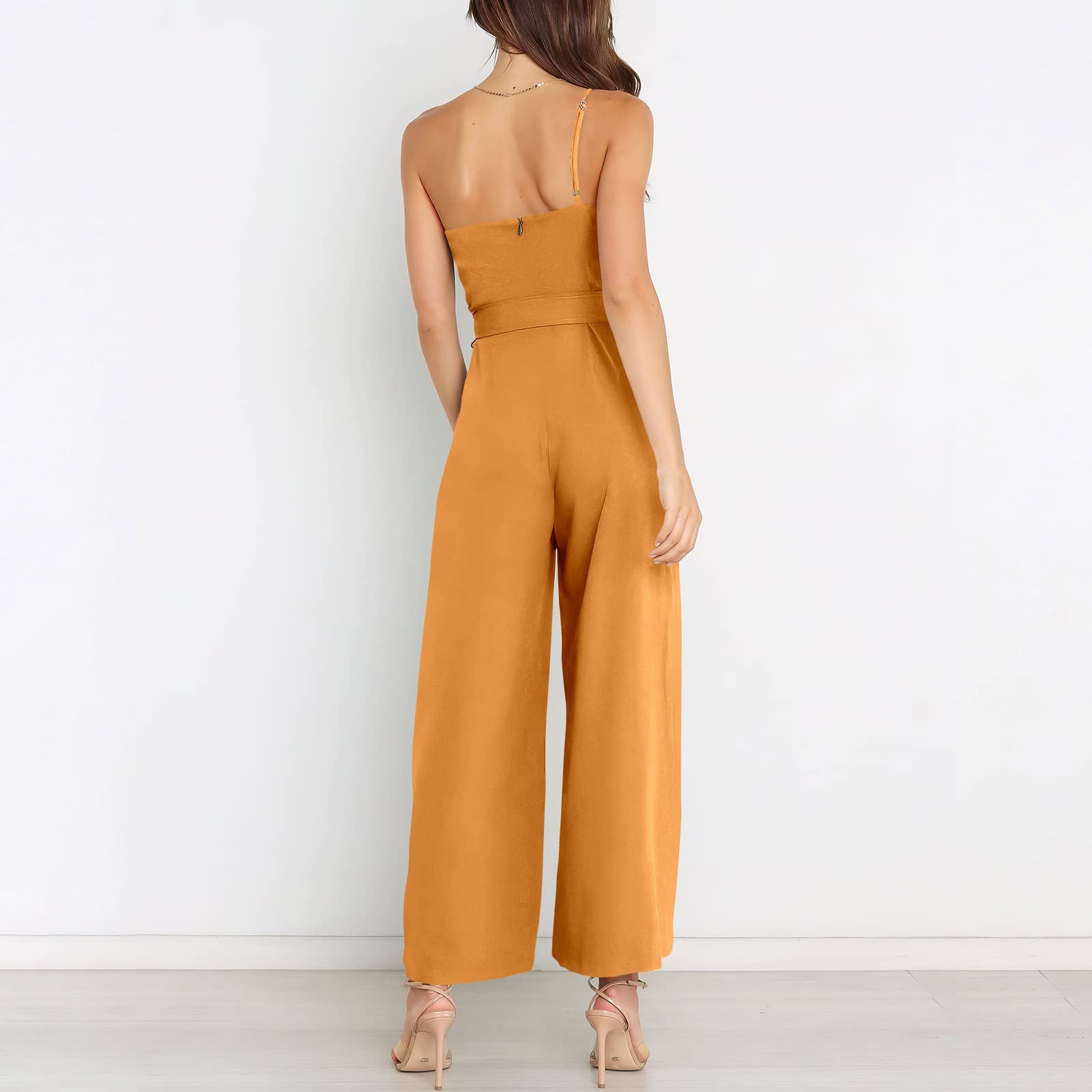 Jumpsuits- Wide-Leg Belted Jumpsuit for Elegant Evenings- - IndioGear Women Clothing