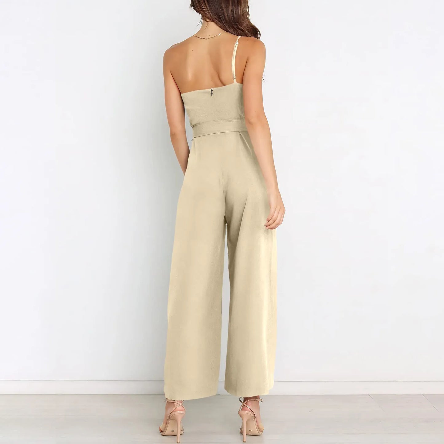 Jumpsuits- Wide-Leg Belted Jumpsuit for Elegant Evenings- - IndioGear Women Clothing