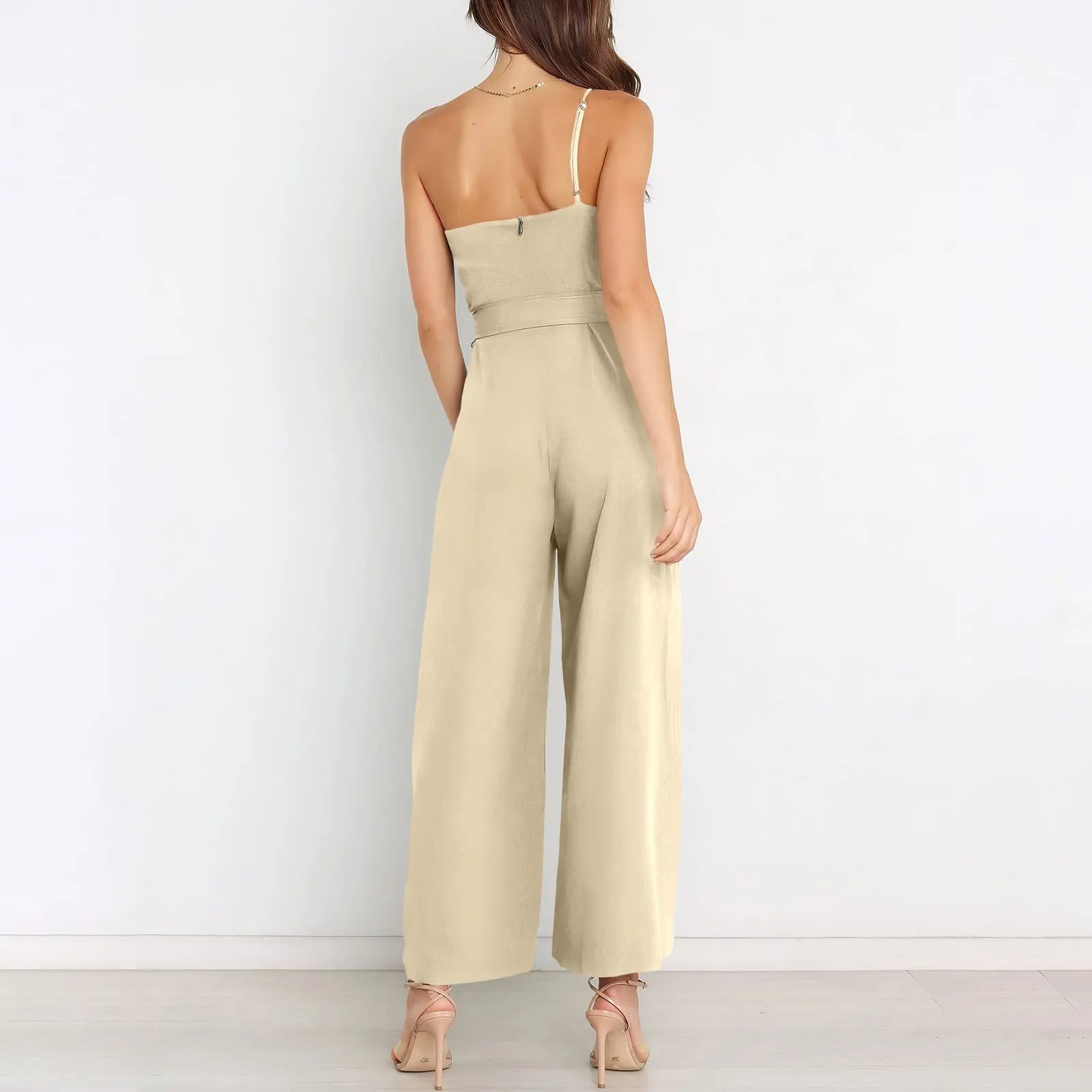 Jumpsuits- Wide-Leg Belted Jumpsuit for Elegant Evenings- - IndioGear Women Clothing