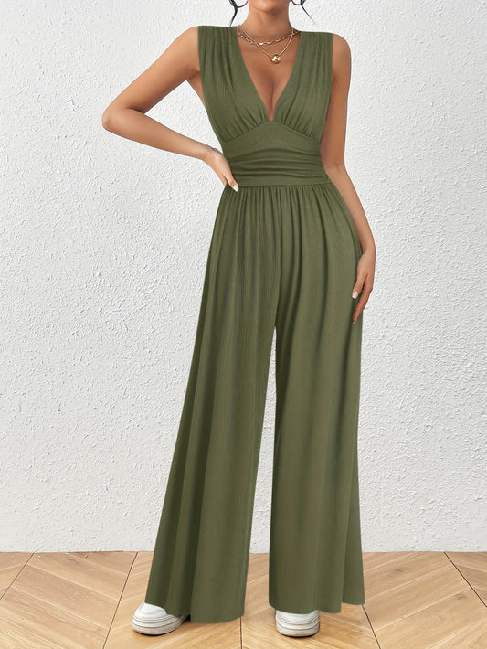 Jumpsuits- Wide-Leg Jumpsuit Pantsuits for Modern Women- green- IndioGear Women Clothing