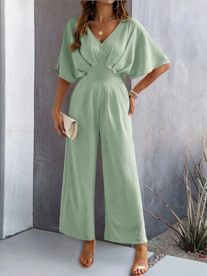 Jumpsuits- Women Elegant Batwing Sleeve Wide-Leg Jumpsuit- - IndioGear.com