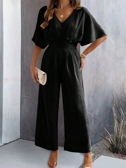 Jumpsuits- Women Elegant Batwing Sleeve Wide-Leg Jumpsuit- - IndioGear.com