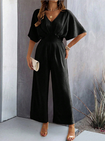 Jumpsuits- Women Elegant Batwing Sleeve Wide-Leg Jumpsuit- - IndioGear.com