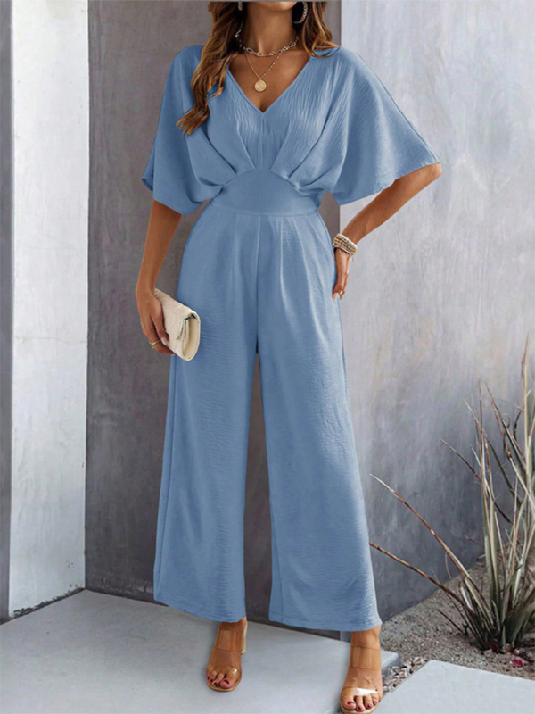 Jumpsuits- Women Elegant Batwing Sleeve Wide-Leg Jumpsuit- - IndioGear.com