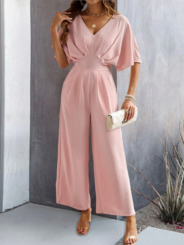 Jumpsuits- Women Elegant Batwing Sleeve Wide-Leg Jumpsuit- - IndioGear.com