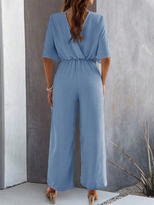 Jumpsuits- Women Elegant Batwing Sleeve Wide-Leg Jumpsuit- - IndioGear.com