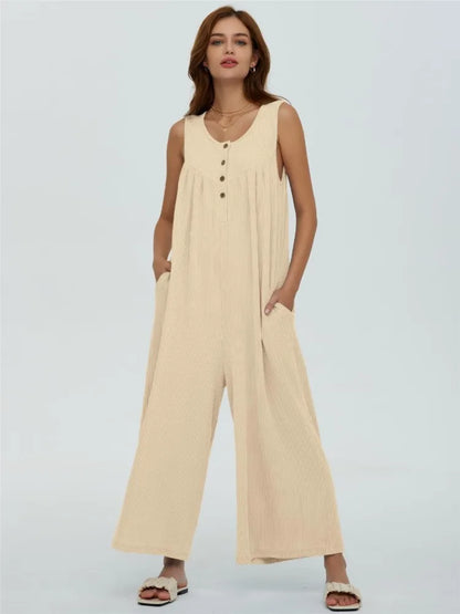 Jumpsuits- Women Textured Relaxed Fit Jumpsuit for Loungewear- - Chuzko Women Clothing