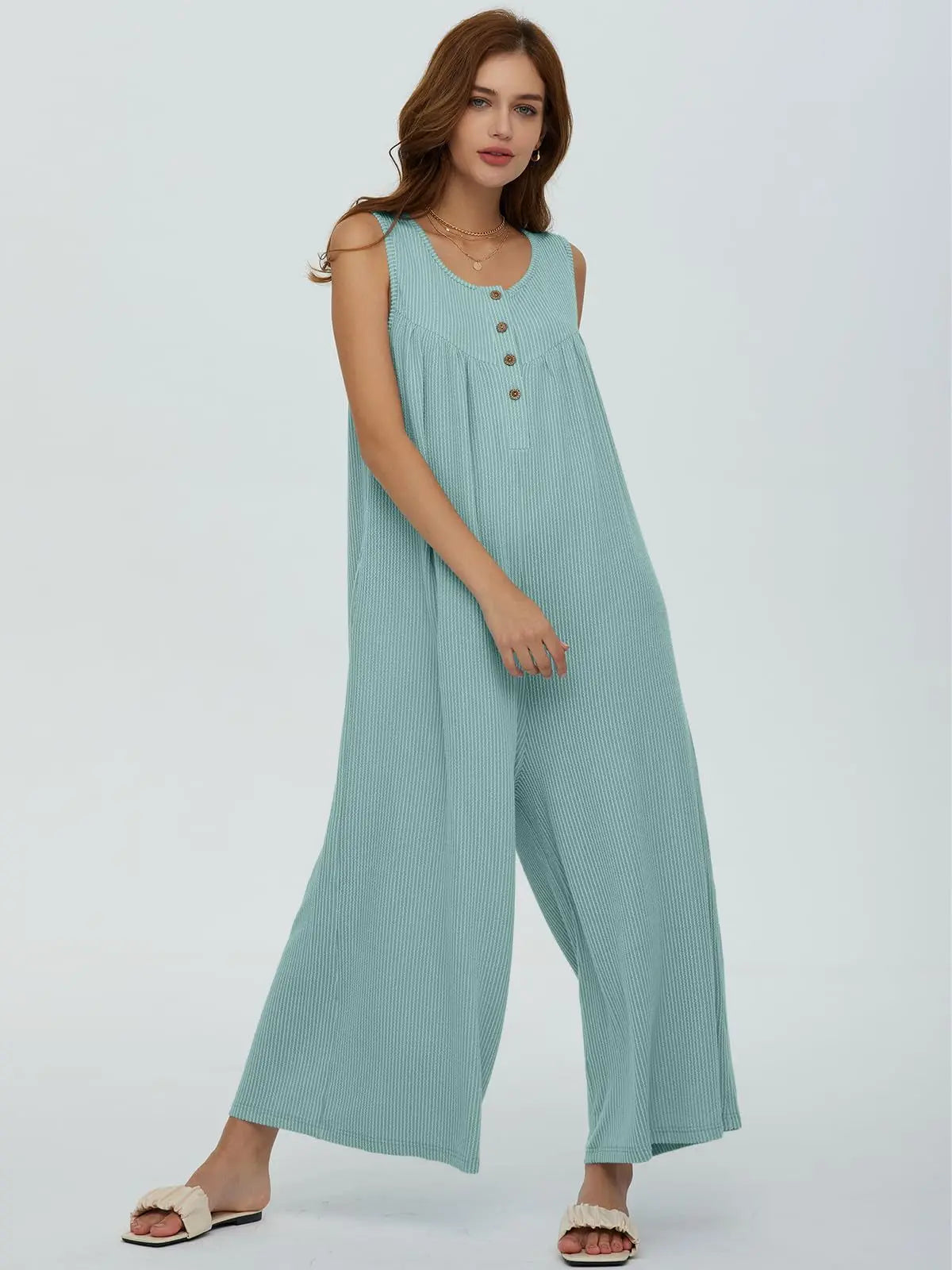 Jumpsuits- Women Textured Relaxed Fit Jumpsuit for Loungewear- - Chuzko Women Clothing