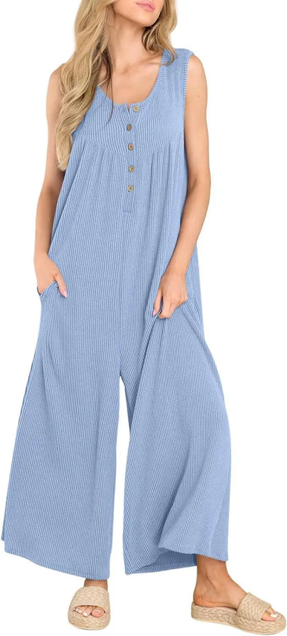 Jumpsuits- Women Textured Relaxed Fit Jumpsuit for Loungewear- - Chuzko Women Clothing