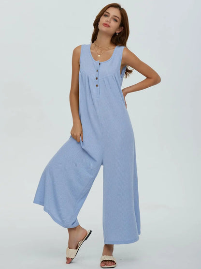 Jumpsuits- Women Textured Relaxed Fit Jumpsuit for Loungewear- - Chuzko Women Clothing