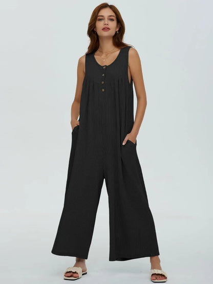 Jumpsuits- Women Textured Relaxed Fit Jumpsuit for Loungewear- - Chuzko Women Clothing