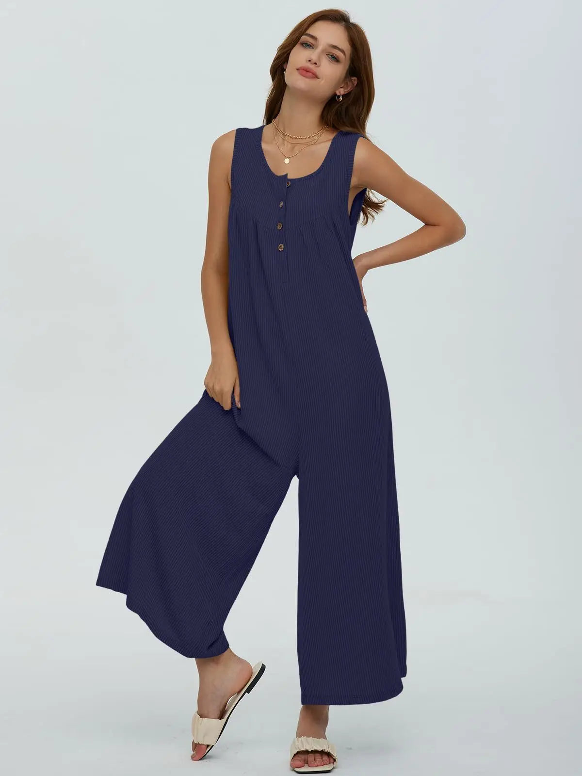 Jumpsuits- Women Textured Relaxed Fit Jumpsuit for Loungewear- - Chuzko Women Clothing