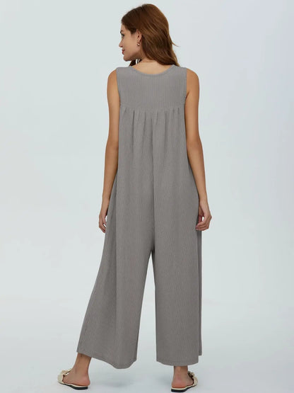 Jumpsuits- Women Textured Relaxed Fit Jumpsuit for Loungewear- - Chuzko Women Clothing