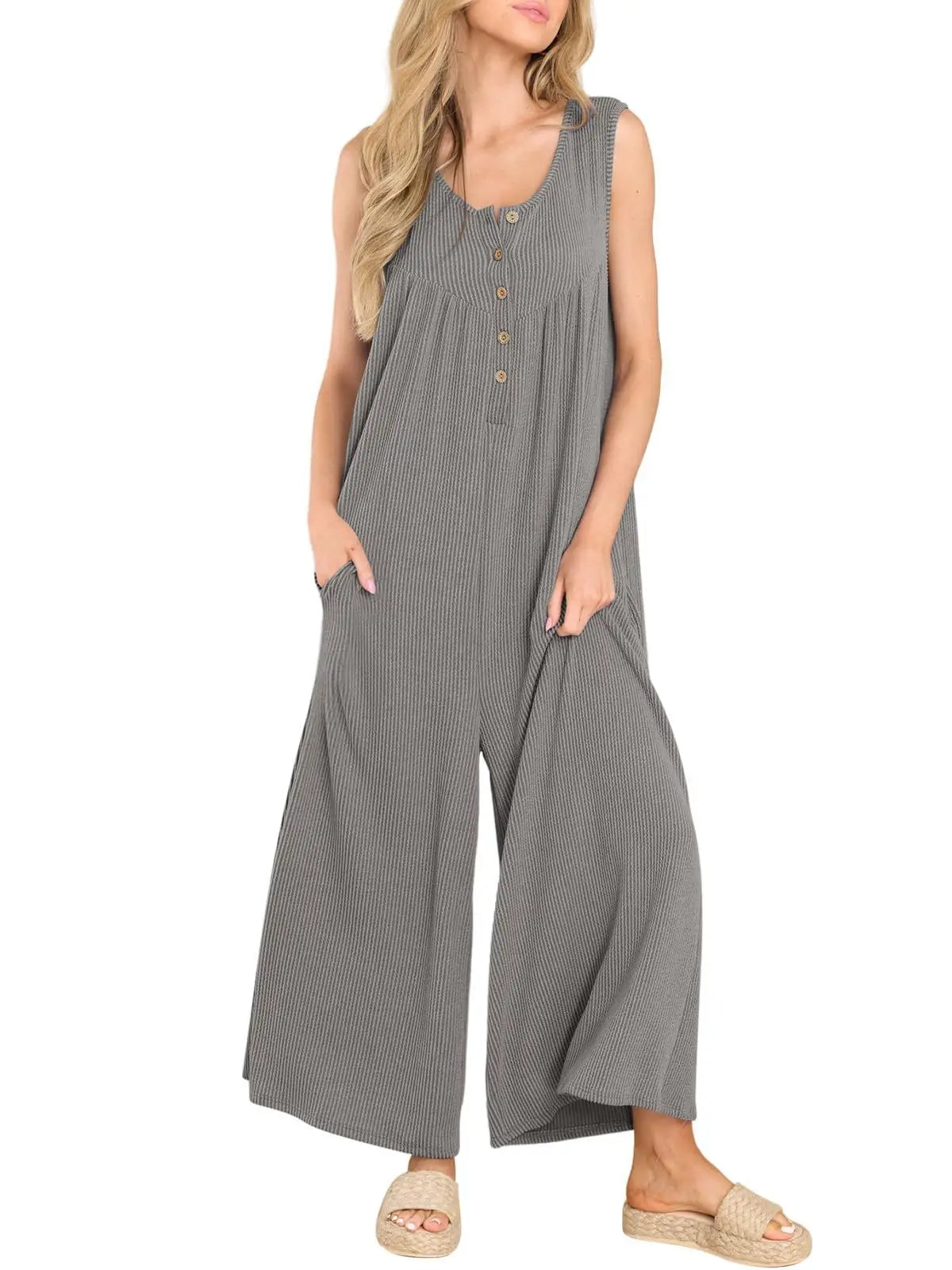 Jumpsuits- Women Textured Relaxed Fit Jumpsuit for Loungewear- - Chuzko Women Clothing