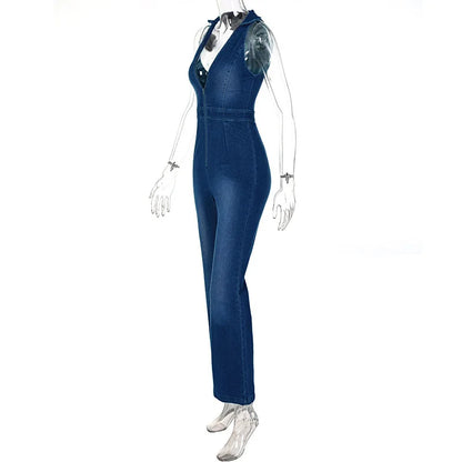 Jumpsuits- Women Washed Denim Zip-Up Jumpsuit- - IndioGear.com