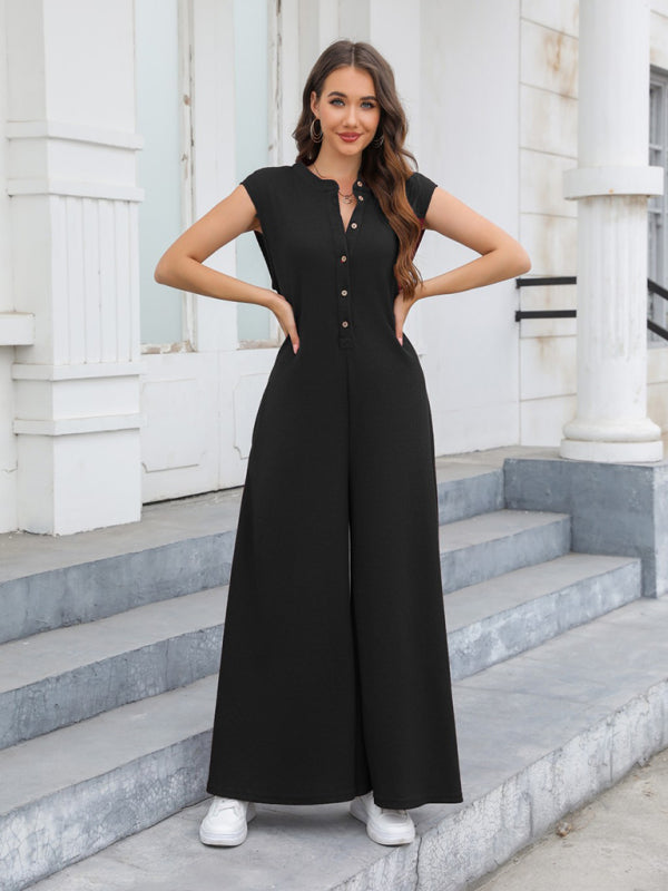 Jumpsuits- Women's Solid Wide-Leg Loose Jumpsuit - Oversized Playsuit- - IndioGear Fashion and Gear