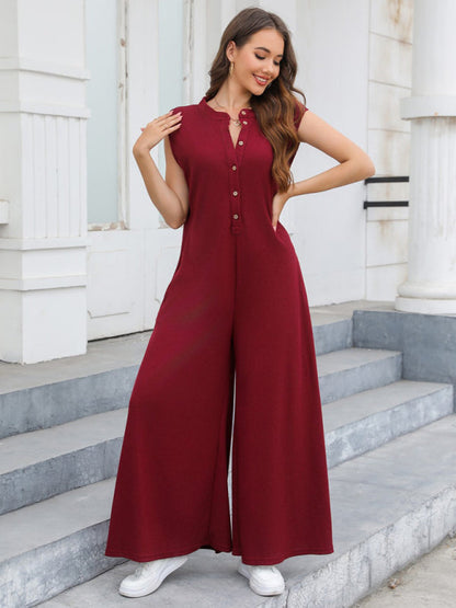 Jumpsuits- Women's Solid Wide-Leg Loose Jumpsuit - Oversized Playsuit- - IndioGear Fashion and Gear