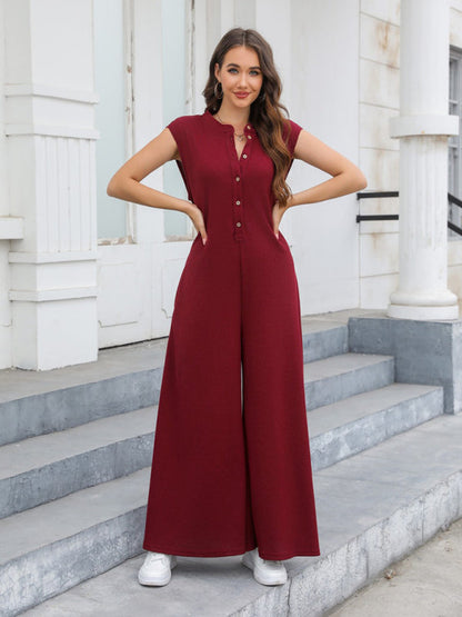 Jumpsuits- Women's Solid Wide-Leg Loose Jumpsuit - Oversized Playsuit- - IndioGear Fashion and Gear