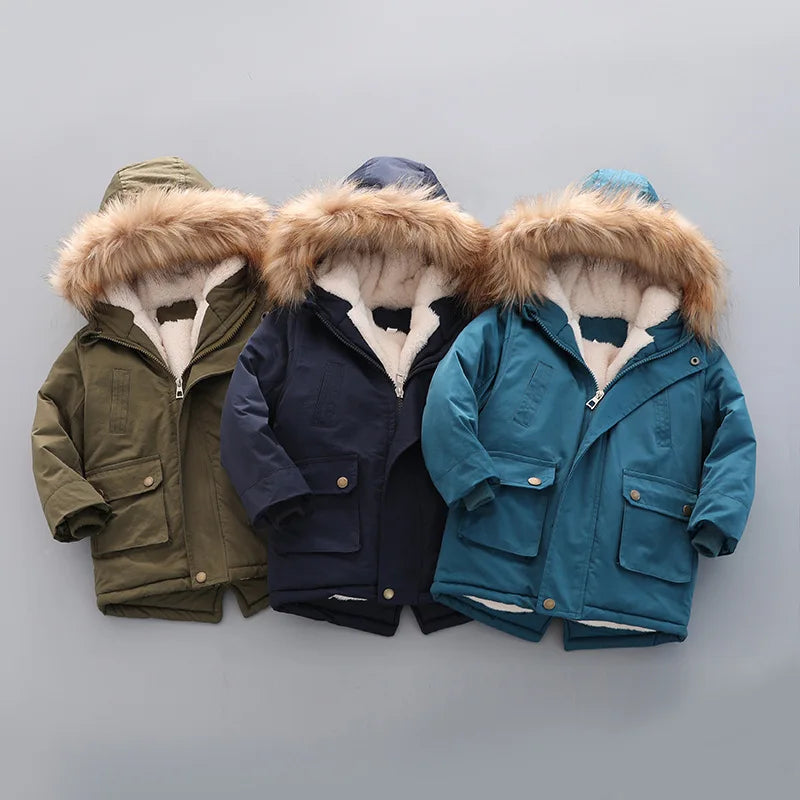 Kids Coats- Kid's Hooded Winter Coat Fleece-Lined Jacket- - IndioGear Women Clothing