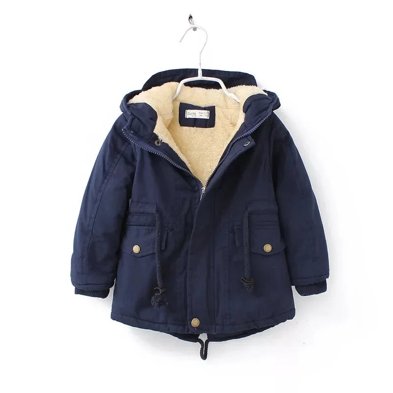 Kids Coats- Kids' Hooded Winter Coat Fleece-Lined Jackets- Blue- IndioGear Women Clothing