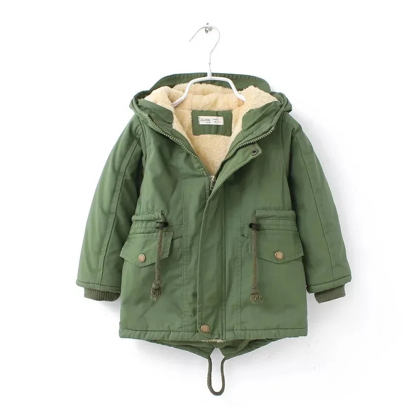 Kids Coats- Kids' Hooded Winter Coat Fleece-Lined Jackets- green- IndioGear Women Clothing