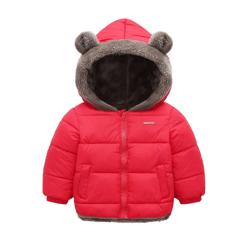 Kids Coats- Plush Ear Puffer Jacket Bear Hooded Outerwear for Kids- - IndioGear Women Clothing