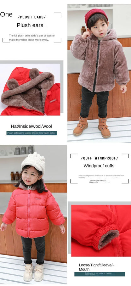 Kids Coats- Plush Ear Puffer Jacket Bear Hooded Outerwear for Kids- - IndioGear Women Clothing