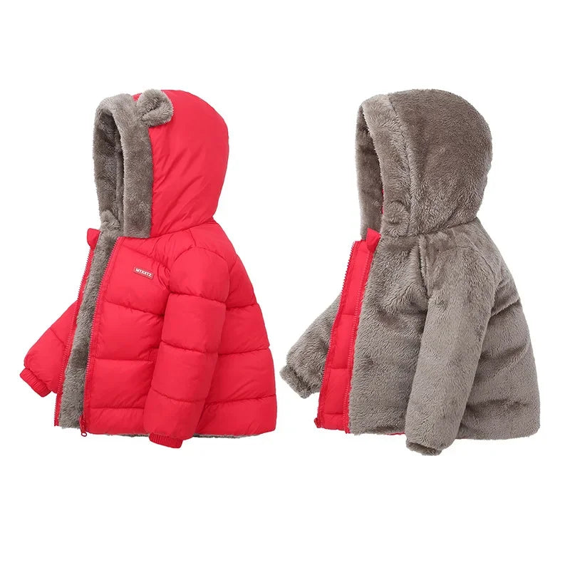 Kids Coats- Plush Ear Puffer Jacket Bear Hooded Outerwear for Kids- - IndioGear Women Clothing