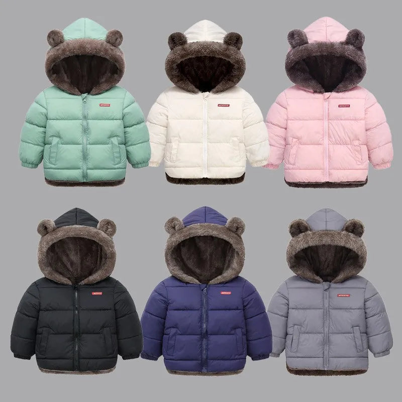 Kids Coats- Plush Ear Puffer Jacket Bear Hooded Outerwear for Kids- - IndioGear Women Clothing