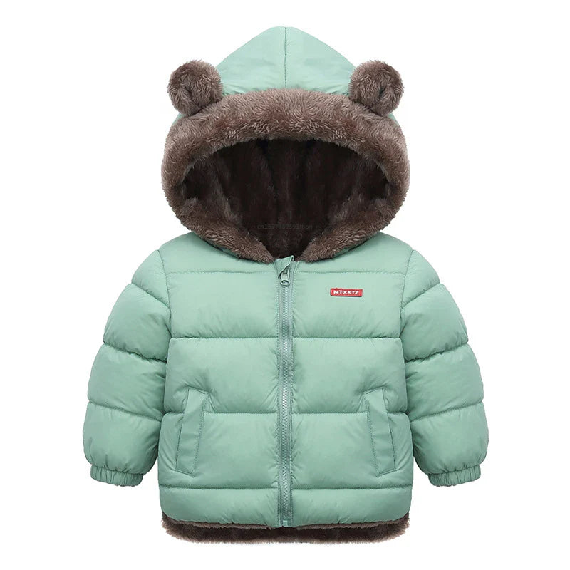 Kids Coats- Plush Ear Puffer Jacket Bear Hooded Outerwear for Kids- - IndioGear Women Clothing