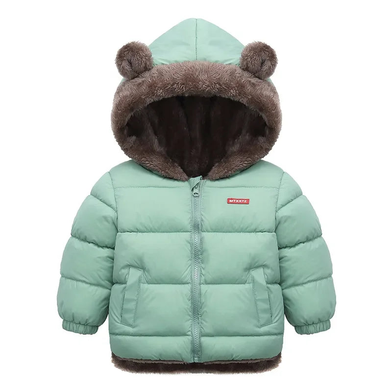 Kids Coats- Plush Ear Puffer Jacket Bear Hooded Outerwear for Kids- - IndioGear Women Clothing