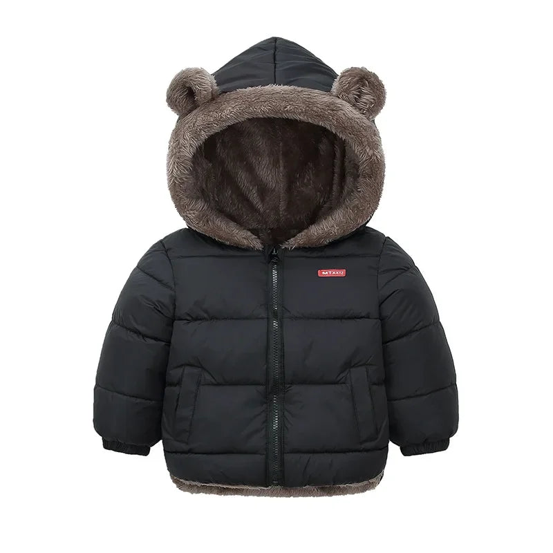 Kids Coats- Plush Ear Puffer Jacket Bear Hooded Outerwear for Kids- - IndioGear Women Clothing