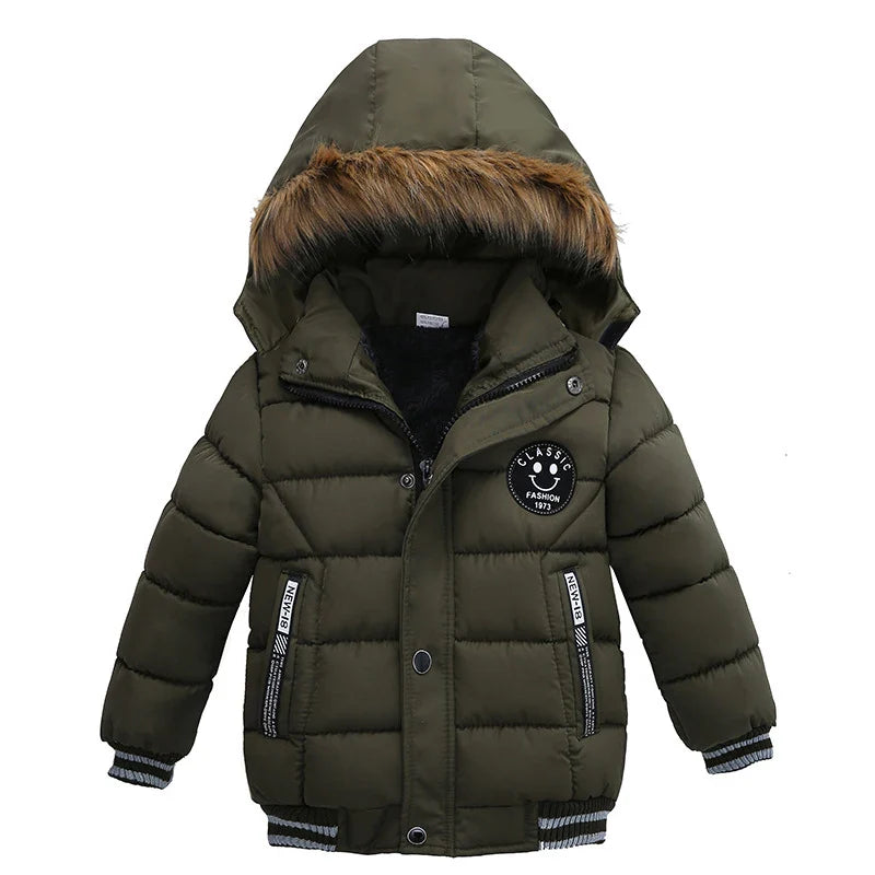 Kids Coats- Winter Hooded Puffer Coat - Kids' Parka Jacket- Military Green- IndioGear Women Clothing