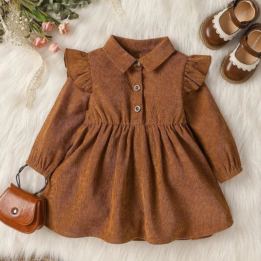 Kids Dresses- Autumn Toddler Corduroy Dress for Birthday parties- Carmel- IndioGear Women Clothing