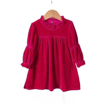 Kids Dresses- Toddler Velvet Holiday Dress 9 months to 5 years- Rose Red- IndioGear Women Clothing