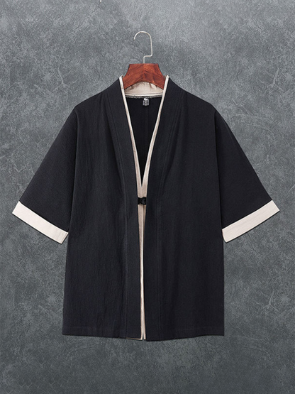 Kimono Shirt- Men's Linen Blend Kimono Shirt - Perfect for Summer Evenings- Black- IndioGear.com