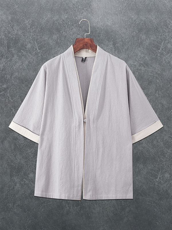 Kimono Shirt- Men's Linen Blend Kimono Shirt - Perfect for Summer Evenings- Grey- IndioGear.com