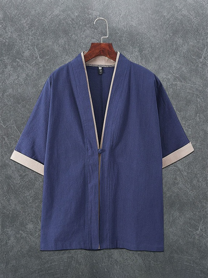 Kimono Shirt- Men's Linen Blend Kimono Shirt - Perfect for Summer Evenings- Champlain color- IndioGear.com