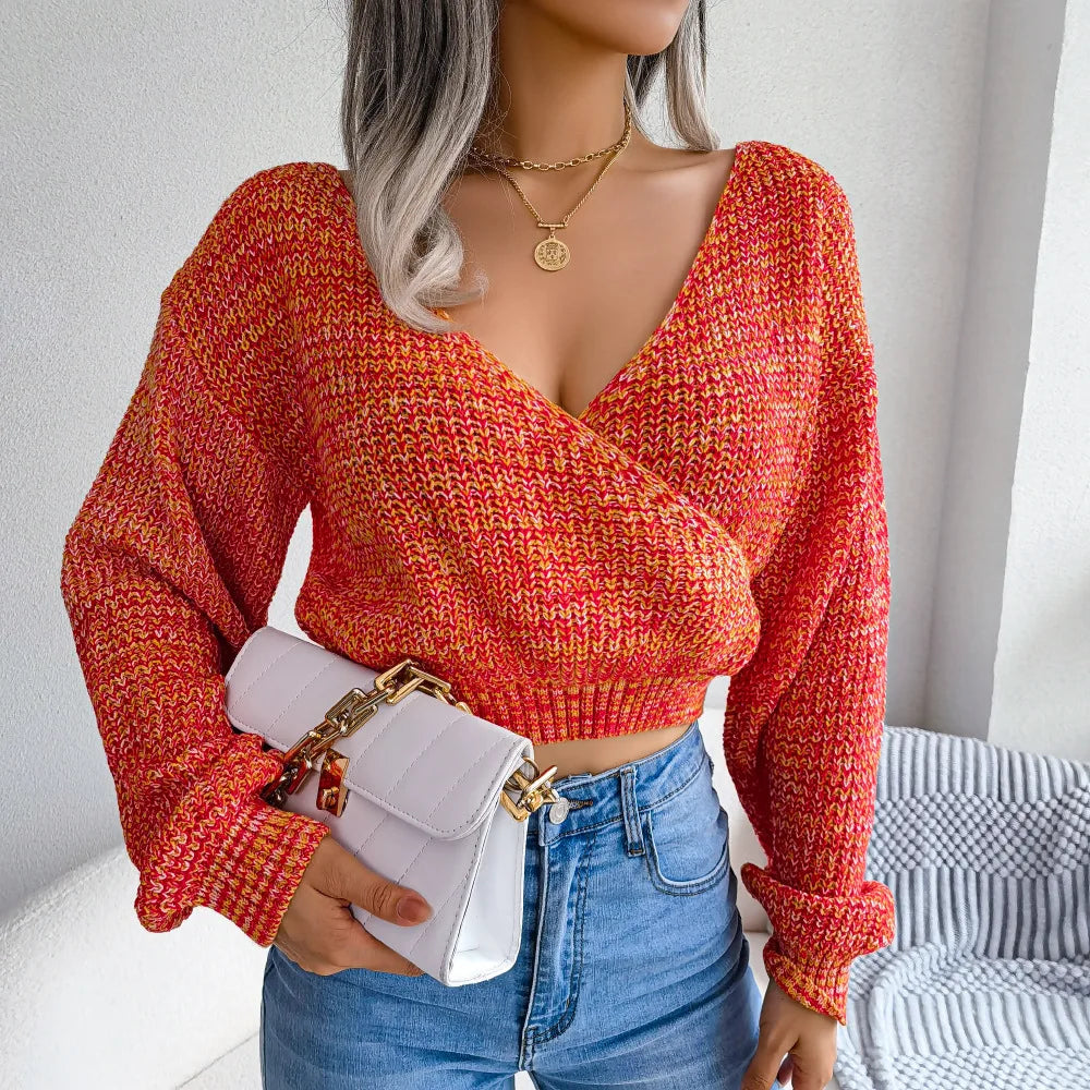 Knit Blouses- Vivacious V-Neck Knit Top- - IndioGear.com