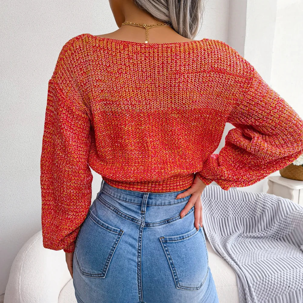 Knit Blouses- Vivacious V-Neck Knit Top- - IndioGear.com