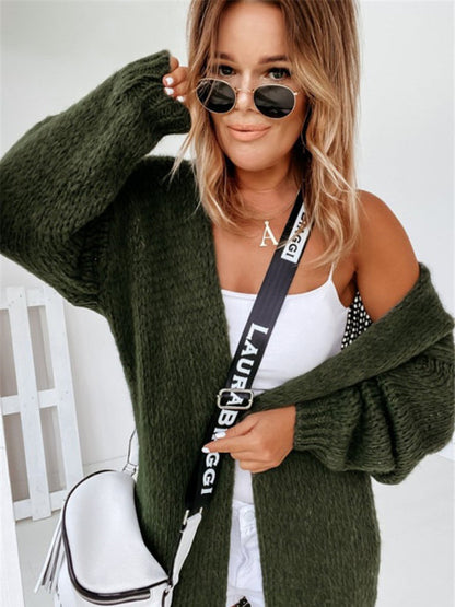 Knit Cardigans- Slouchy Knit Open Front Cardigan- - IndioGear Women Clothing