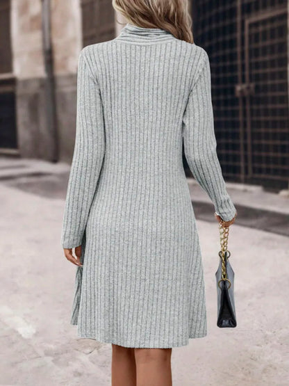 Knit Dresses- Ribbed Shawl Collar Fall Knit Dress- - IndioGear.com