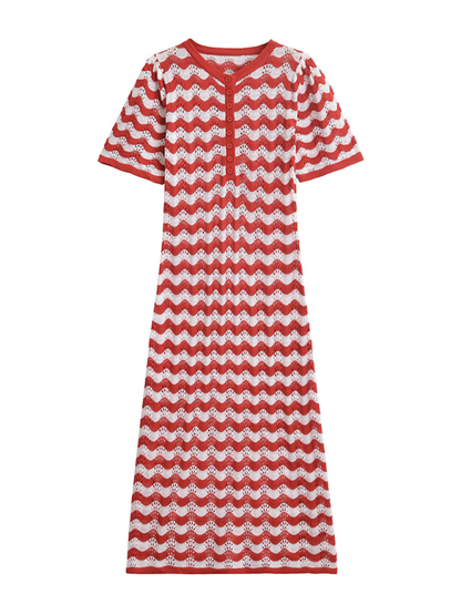 Knit Dresses- Zigzag Crochet Midi Dress- Red- IndioGear.com