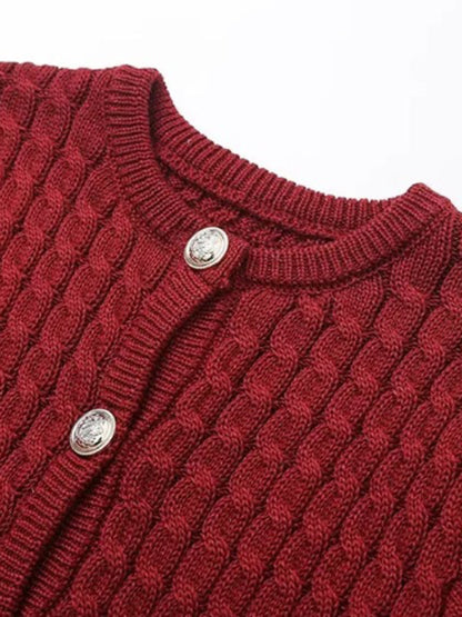 Knit Tops- Button-Up Knit Sweater Cable Knit Short-Sleeve Cardigan Top- - IndioGear Women Clothing