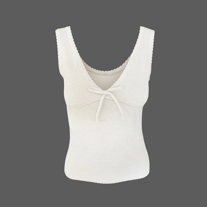 Knit Tops- Dual-Tone Knitwear Sleeveless Tie Knit Top- - IndioGear Women Clothing