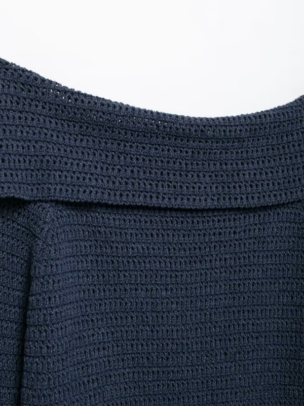 Knit Tops- Fall Shoulder-Baring Top Navy Cropped Knitwear- - IndioGear.com