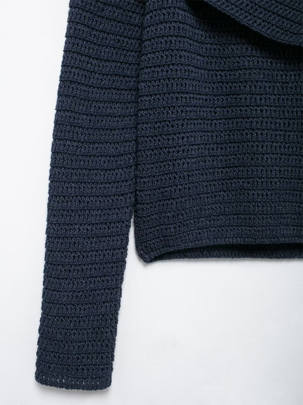 Knit Tops- Fall Shoulder-Baring Top Navy Cropped Knitwear- - IndioGear.com