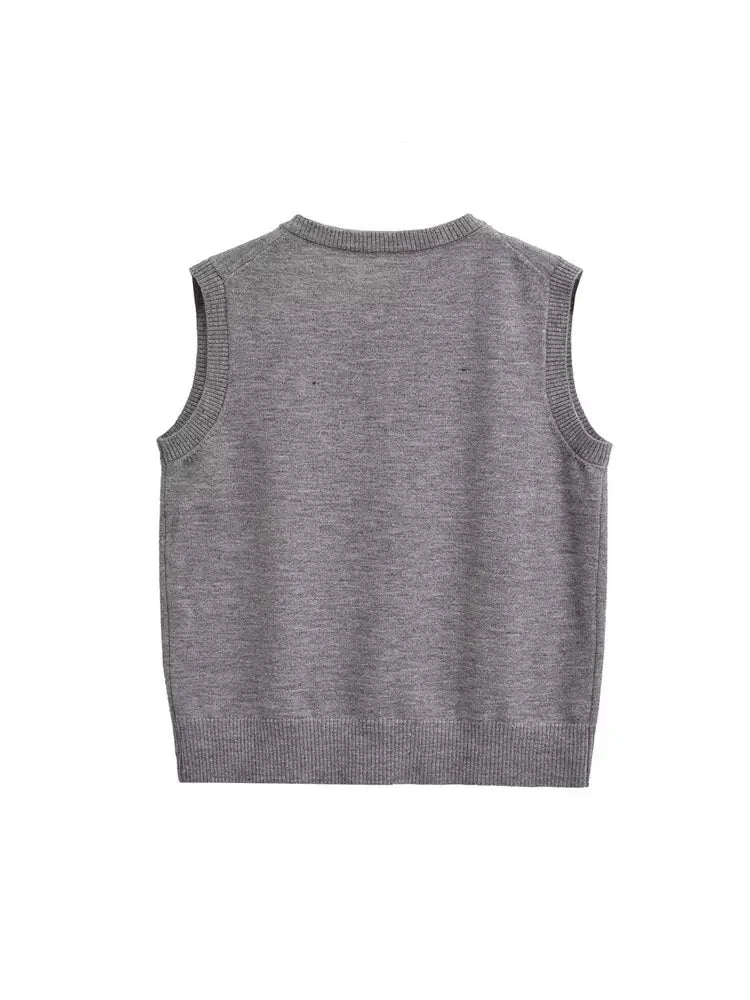 Knit Tops- Heathered Gray Top Sleeveless Sweater for Coffee Dates- - IndioGear Women Clothing