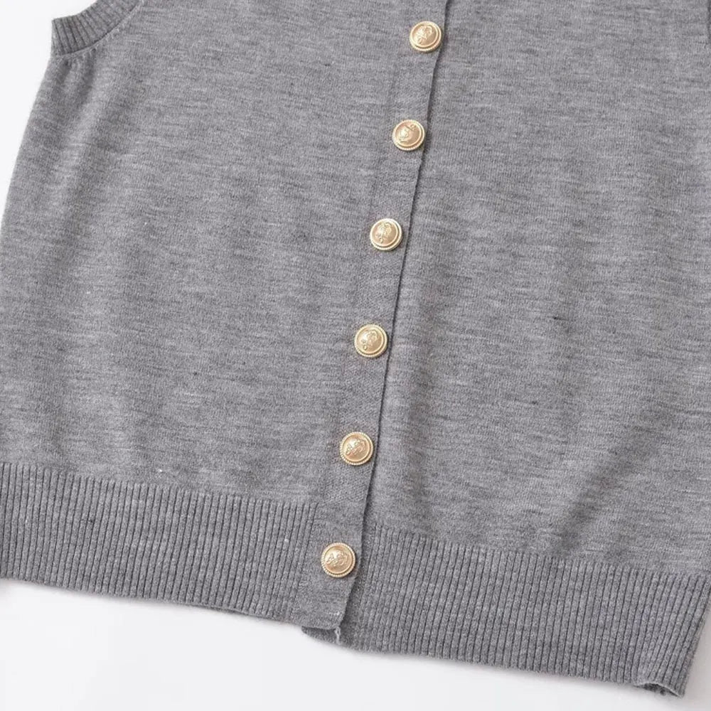 Knit Tops- Heathered Gray Top Sleeveless Sweater for Coffee Dates- - IndioGear Women Clothing