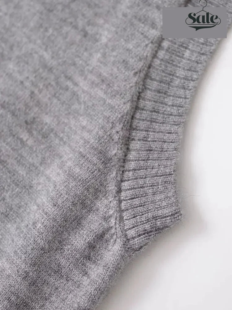 Knit Tops- Heathered Gray Top Sleeveless Sweater for Coffee Dates- - IndioGear Women Clothing